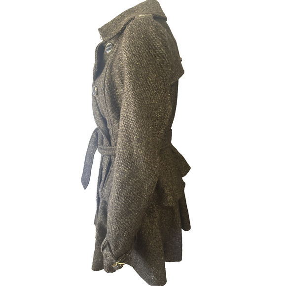 Steve Madden Tweed Peplum Trench Coat — Double-Breasted Belted Women’s Medium - Picture 3 of 12
